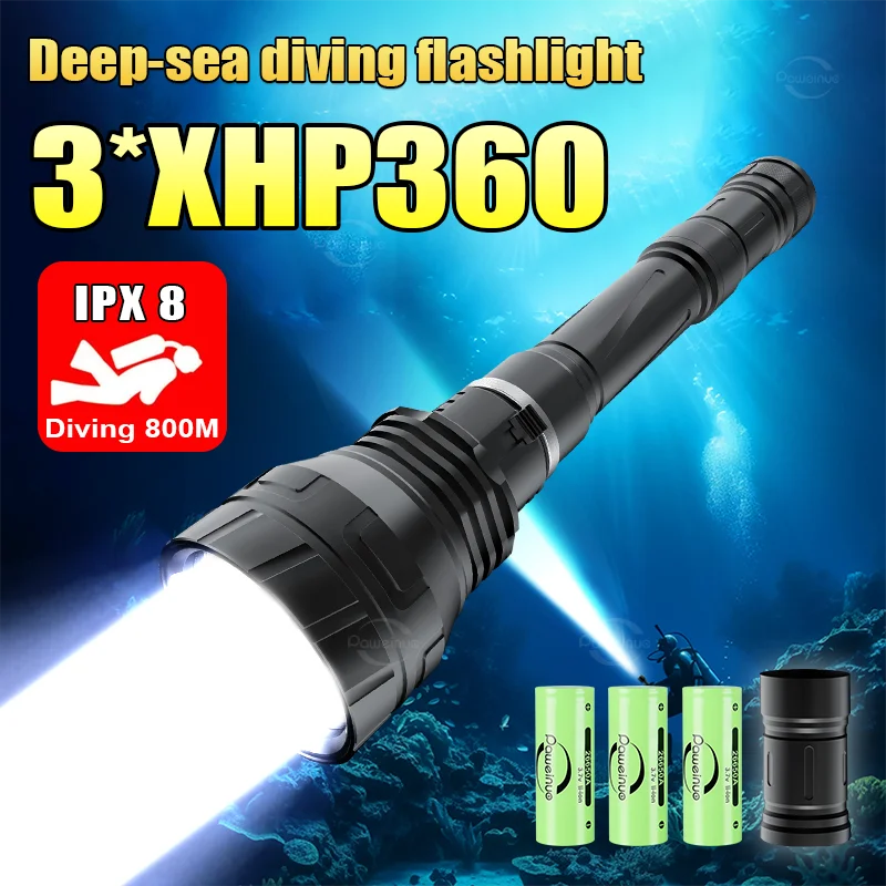 

Upgrade Most Powerful XHP360 Professional Diving Flashlight Super Bright Underwater Lighting 800m Torch Waterproof Night Dive La