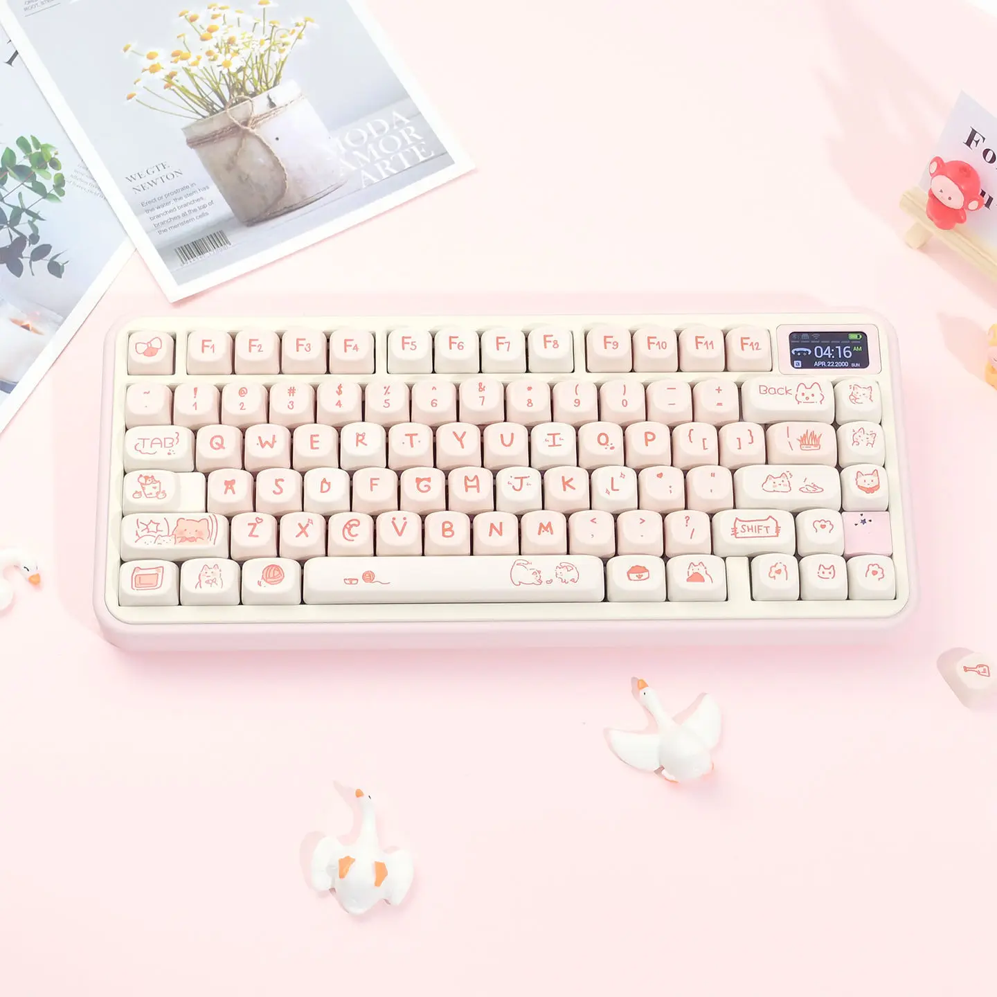 

Розовые кейкапы Pink Meow Meow PBT: милые, стильные, высококачественные, адаптированные для механических клавиатур Hi75/87/98/104