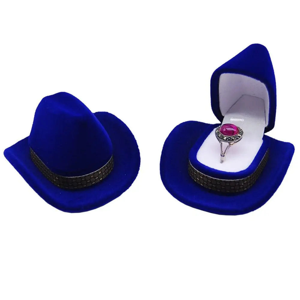 Vintage Western Cowboy Hat Ring Box Personalized Fashion Jewelry Storage Boxes Flocked Portable Creative Ring Box Couple