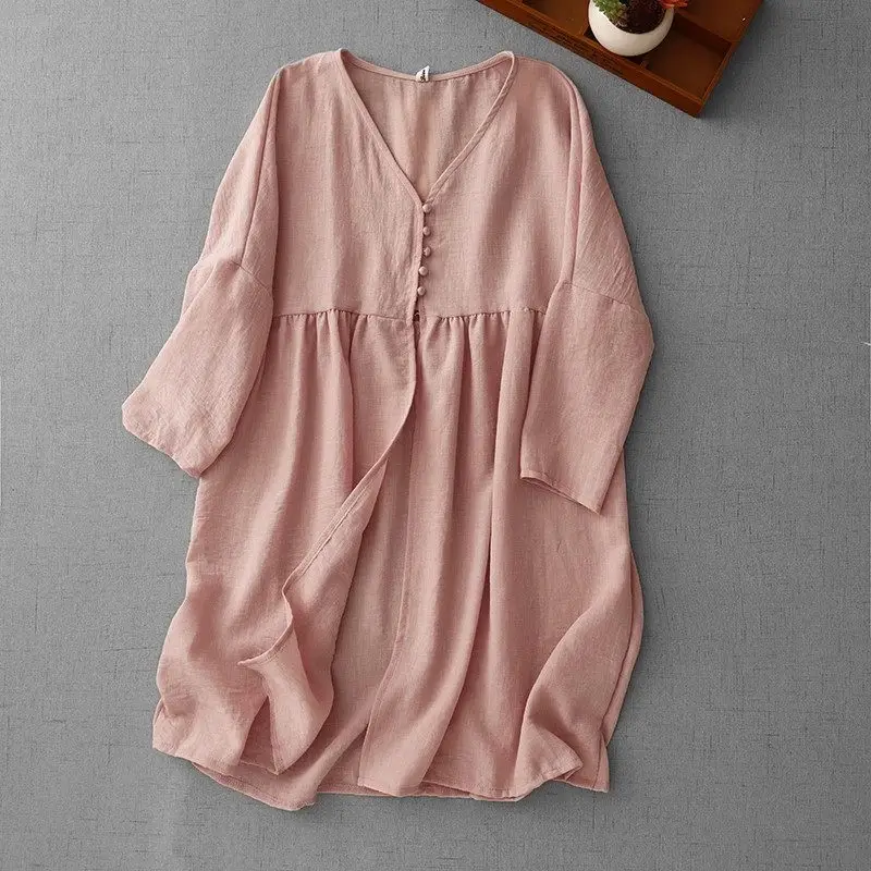 2025 Summer Women's Luxury Linen Shirt - Sun Protective Longline Oversized Tunic Cover-Up Boho Casual Beach Wear Loose Fit G559