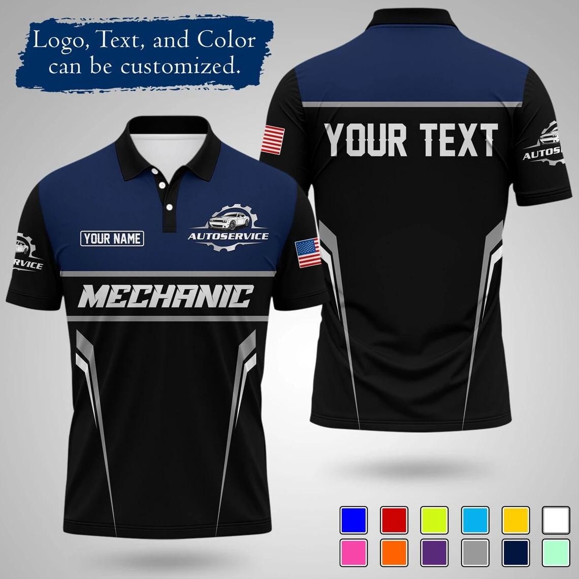 Mens Customizable Mechanic Work Polo Shirts Personalized Text And Logo Short Sleeve Tops 2026 Summer Breathable Sports POLO Tops
