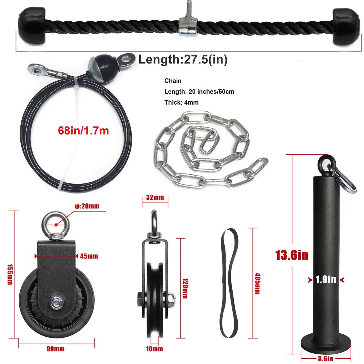 Fitness Cable Pulley System Set Weight Strength Training Equipment Wire Rope Loading Pin Rack Accessories LAT Pull Down Home Gym