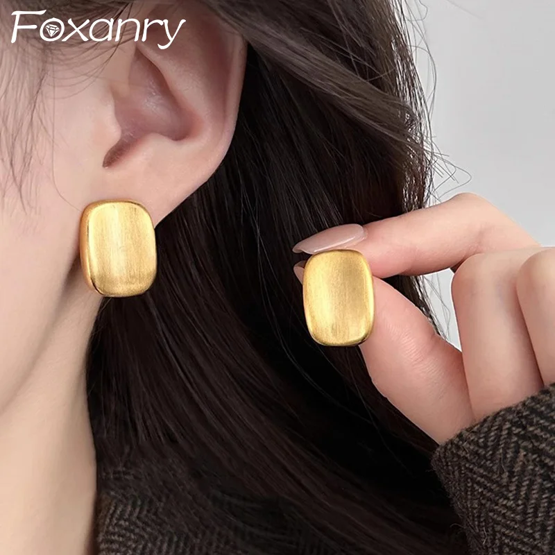Foxanry Scrub Rectangle Stud Earrings For Women Girls Simple New Fashion Temperament Elegant Prevent Allergy Daily Party Jewelry