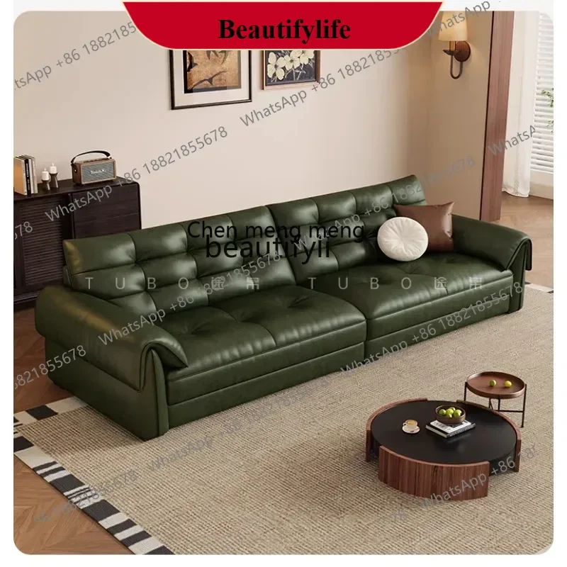 z183  Leather sofa living room light luxury oil wax leather retro Italian minimalist first layer cowhide