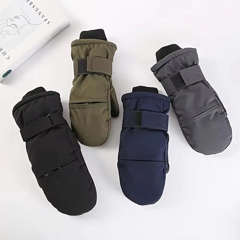 

Z. 1 Pair Fleece Lined Winter Gloves With Extended Cuff Unisex Thermal Ski Mittens Thicked For Skiing Snowboard Mountaineering