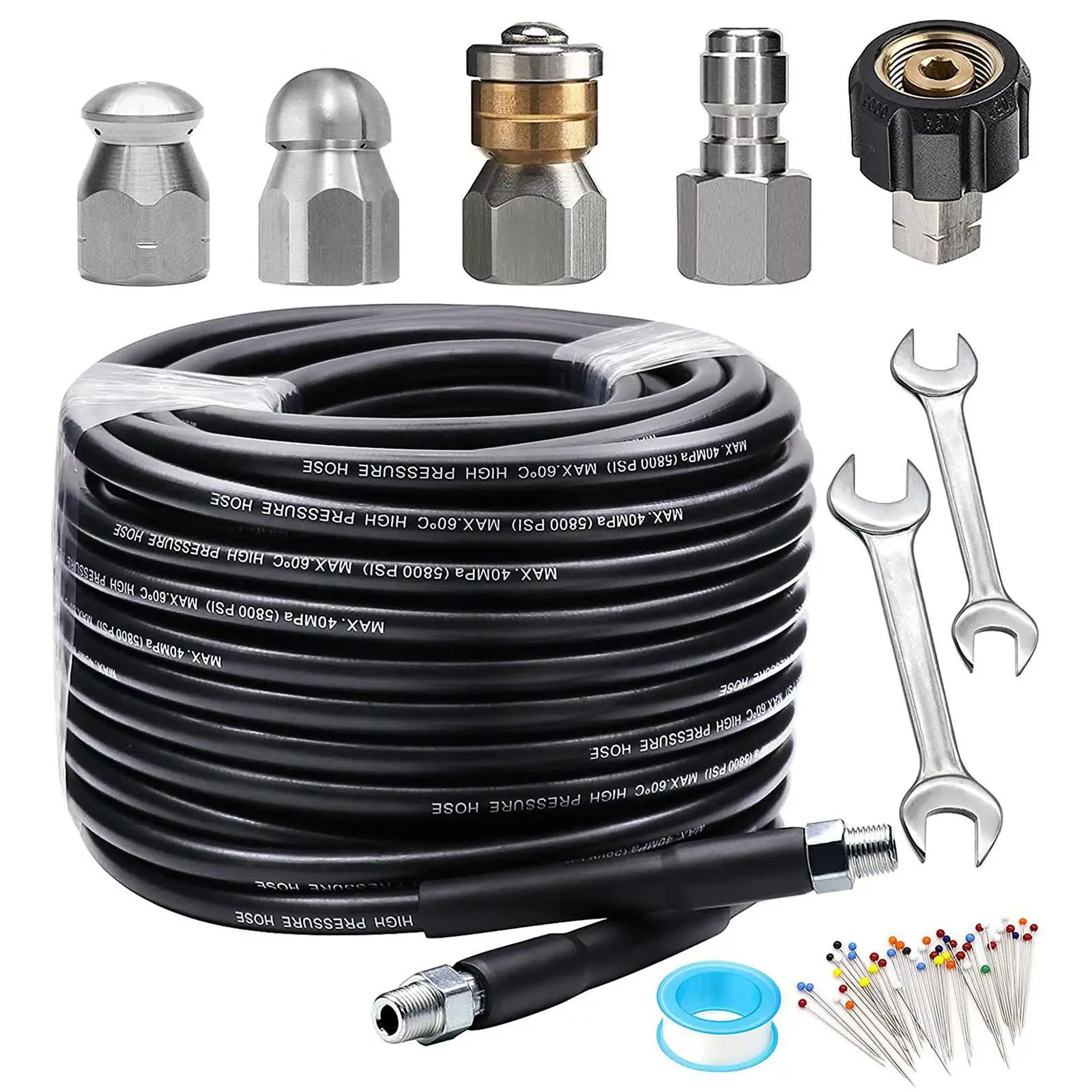 30M Sewer Jetter Kit for Pressure Washer,Jetting Hose Drain Cleaner Drain Jetter Nozzles for Toilets Cleaning Car Floor Roofs
