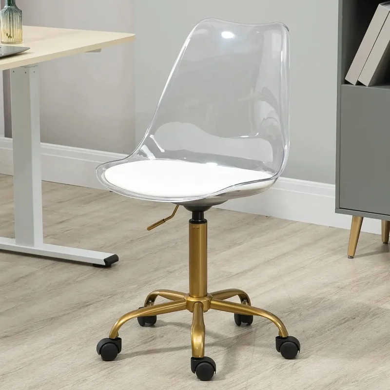 

Acrylic Clear Rolling Desk Chair, Modern Armless Vanity Chair with Cushion, Small Home Office Lucite Ghost Chair