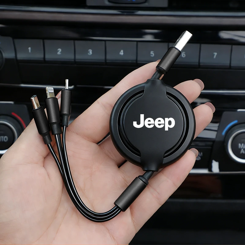 Cable de datos de carga Interior de coche, cargador de teléfono escalable 3 en 1 para Jeep Renegade Compass Grand Cherokee Wrangler jk Gladiator