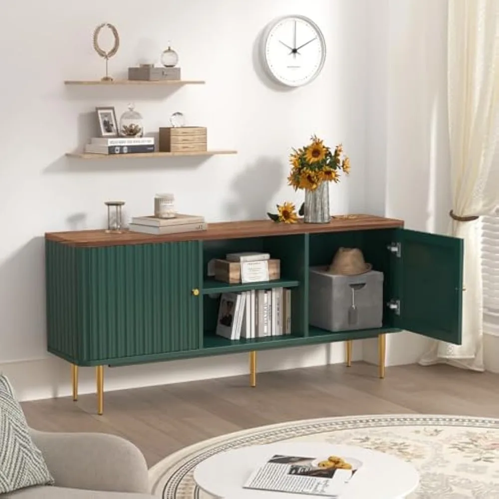 حامل تلفزيون مخدد حديث مقاس 55-65 بوصة من منتصف القرن باللون الأخضر مع مركز ترفيهي وتخزين #5