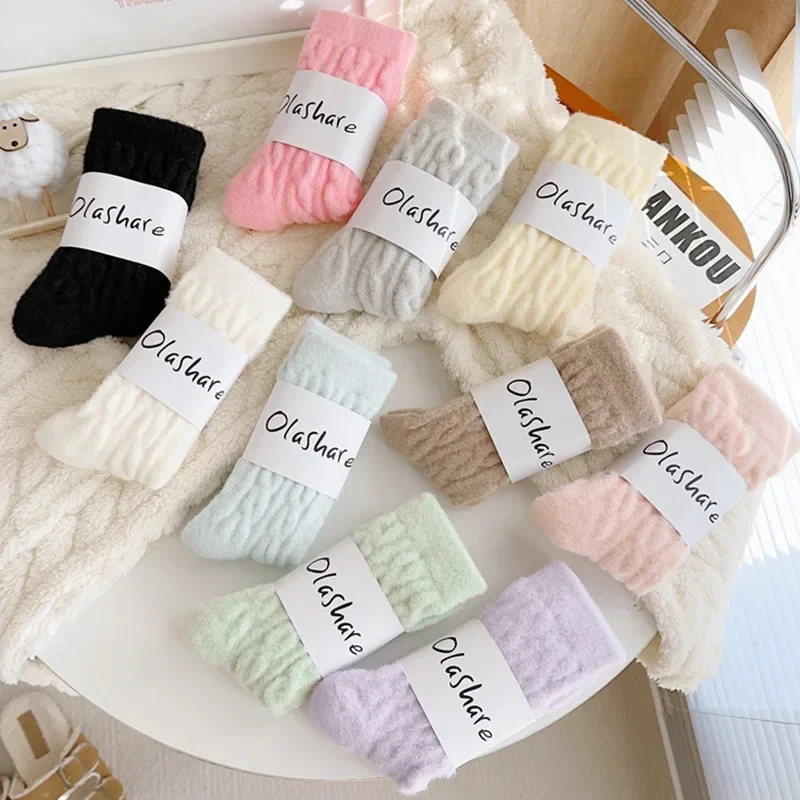 Plush Soft Winter Warm Coral Fleece Long Socks Women Solid Loose Sleeping Sock Velvet Home Fluffy Stocking Thicken Thermal Sox