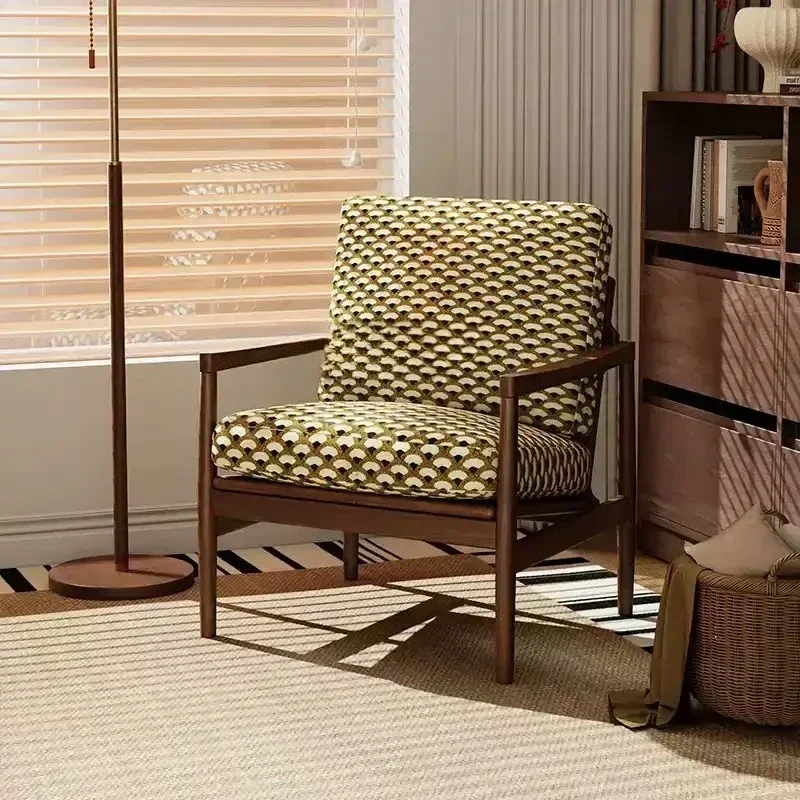TTRemovable And Washable Single Sofa Living Room Retro Solid Wood Balcony Bedroom Leisure Chair