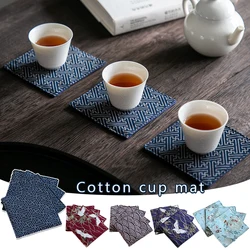 1/2/5 Pcs Square Placemat Cotton Linen Embroidery Brocade Tea Coaster Table Mat Kung Fu Tea Set Kitchen Table Decor Accessories