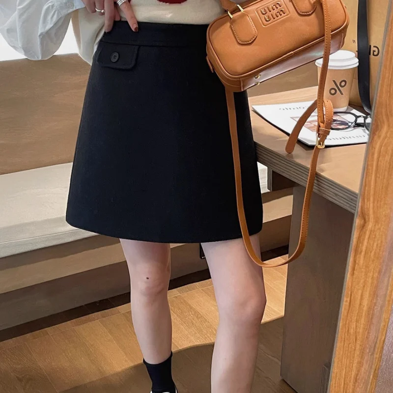 Autumn Winter New Korean High Waist Casual Skirt Female Chic Gray Sexy A-line Slim Skirts Women Office Ladies High Street D823