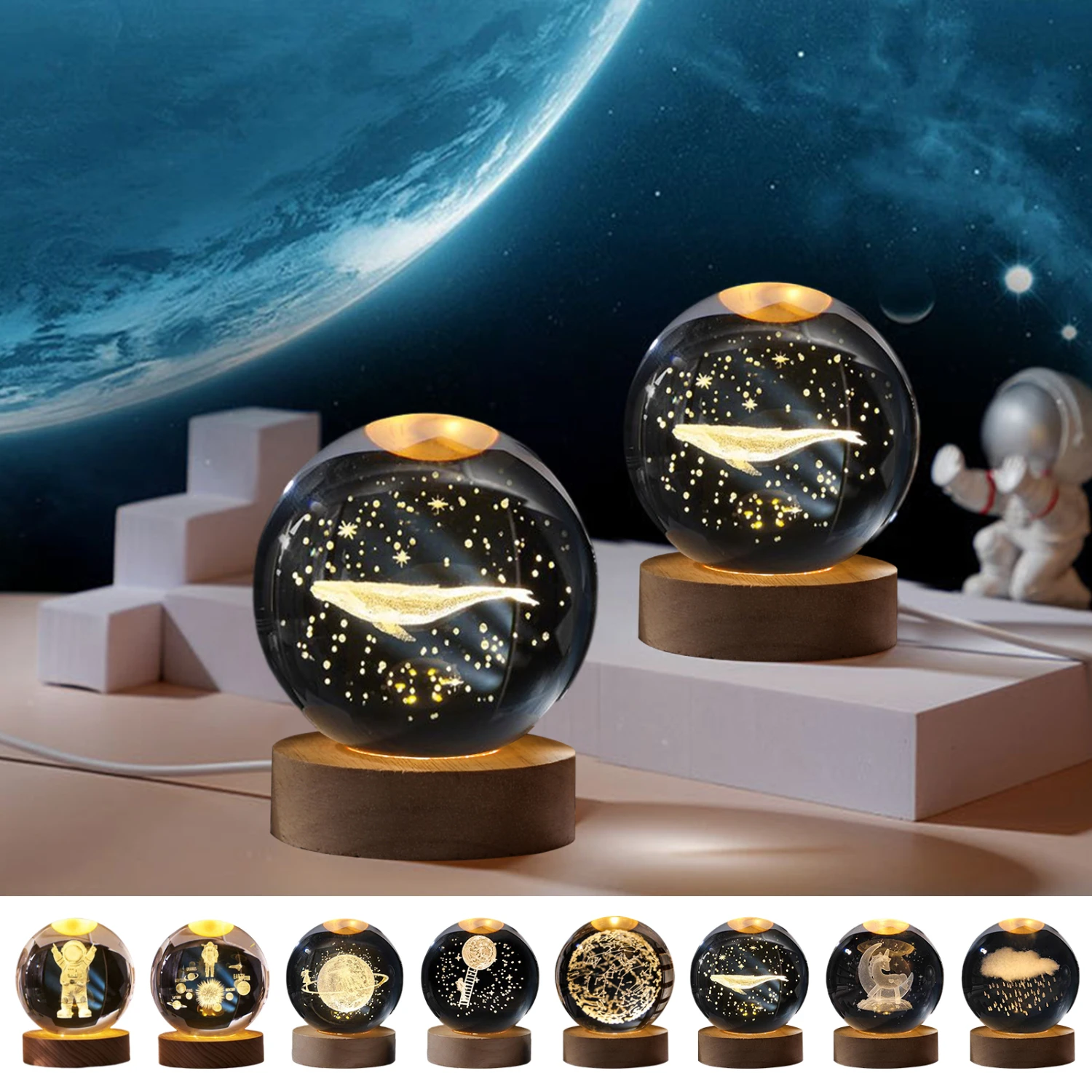 

New Glowing Planetary Astronomy Crystal Lights - Stunning Astronaut Ball Night Lights for Bedside and Ramadan Decoration - Beaut