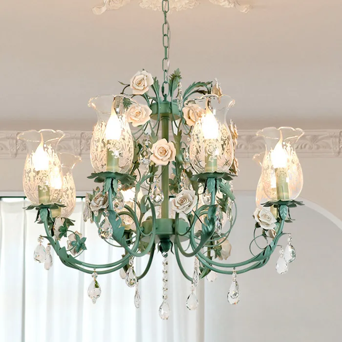 French Garden LED 80 Creative Crystal Chandelier for Living Room American Retro Villa Bedroom Dining Room Warm Pendant Lights