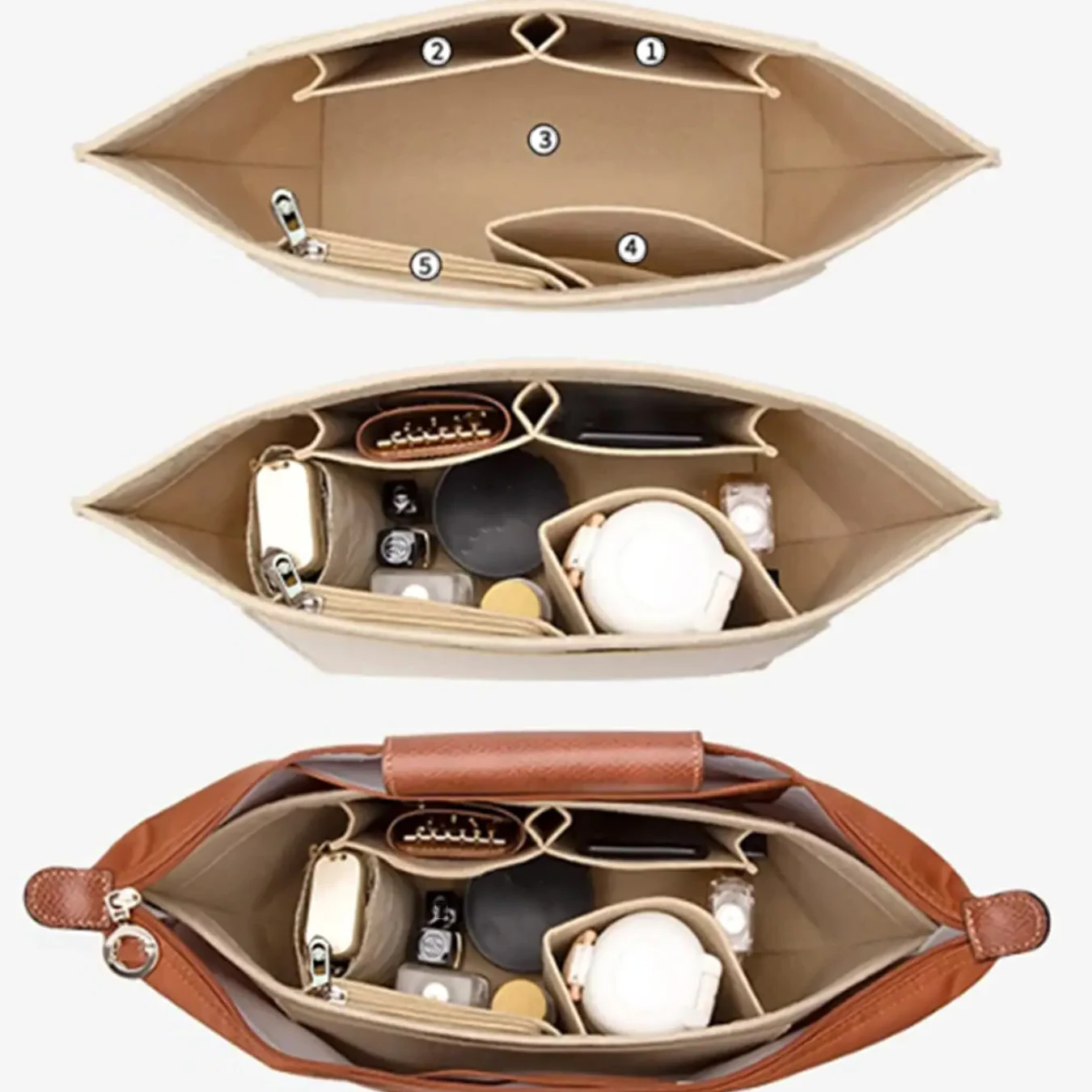 Felt liner bag suitable for long handle handbag liner bag felt cloth cosmetic bag travel portable liner wallet organizer bag