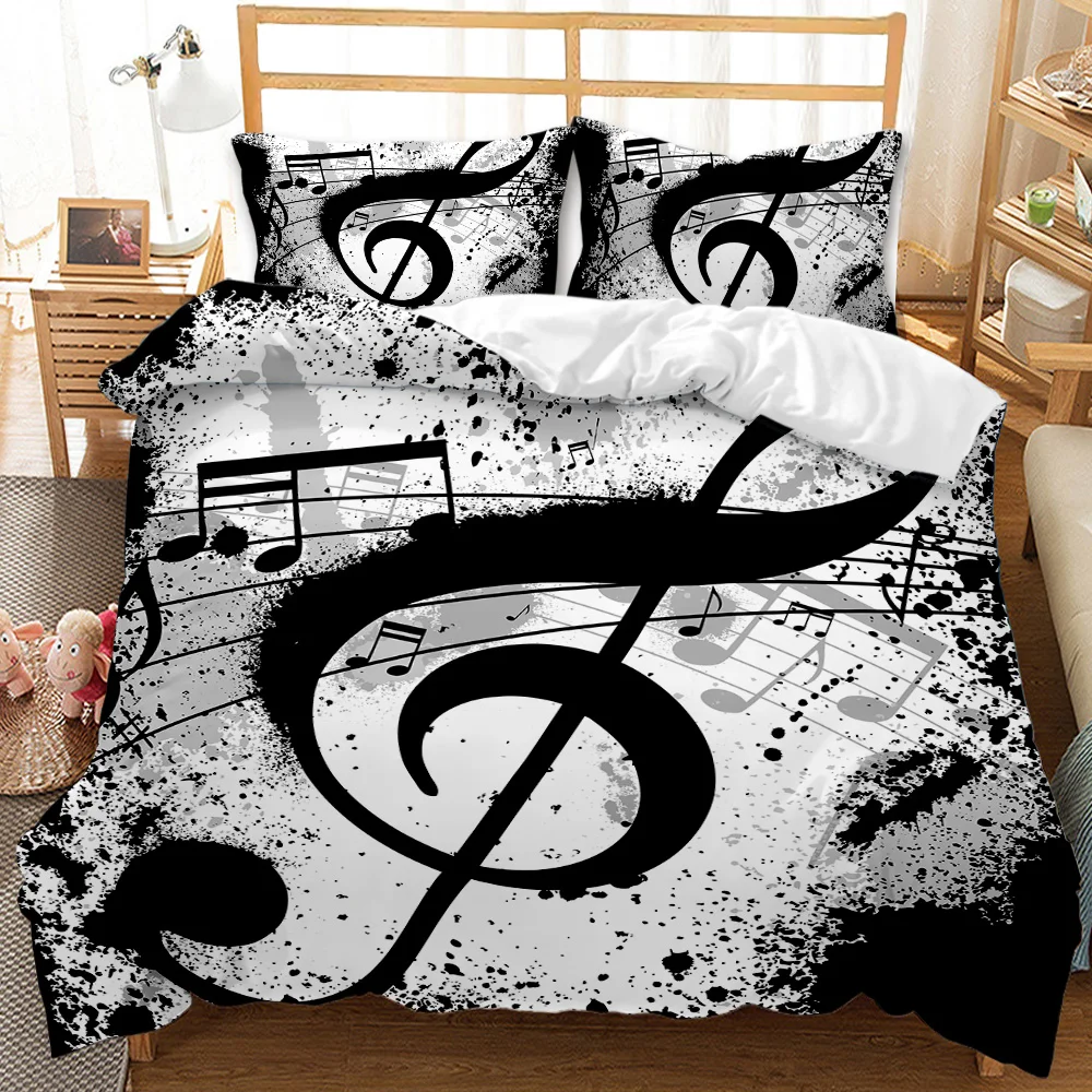 

Music Duvet Cover Set,Music With G-Clef Key Instrument Rhythmic Design Queen King Twin Full Size 2/3pcs Bedding Set
