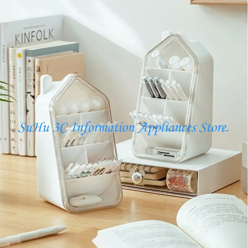  Pen Holder With Drawer 7 Segments Obliqued Pen Cup Space Saving Marker Organizers Storage Box Art Supply Organizers Case