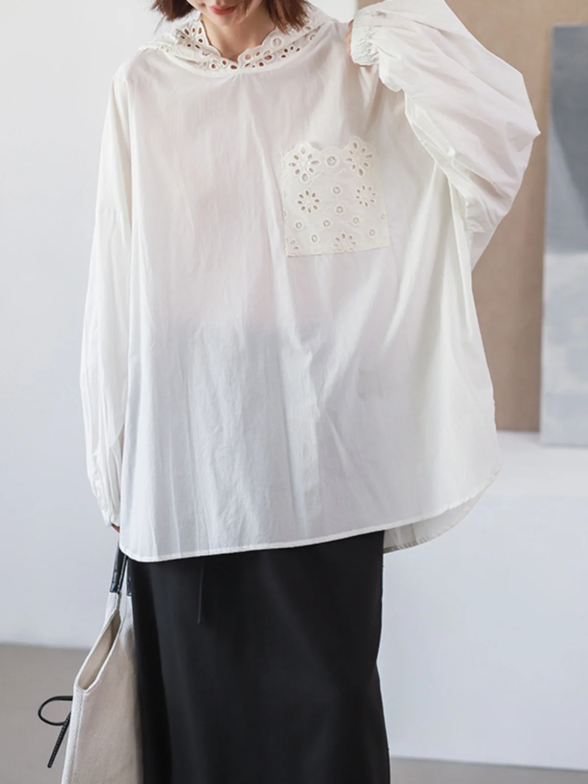 

Худи с вышивкой и вырезами Phil Dan French Sle Loose Long Sleeve для женщин больших размеров, дышащая хлопковая толстовка