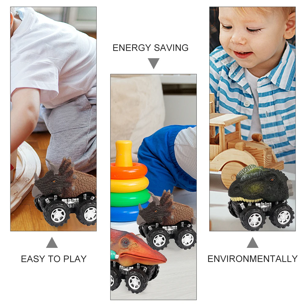 

4pcs Dinosaur Friction Car Toys Pull Back Powered Educational Puzzle Shape Safe Child Cartoon Model Truck