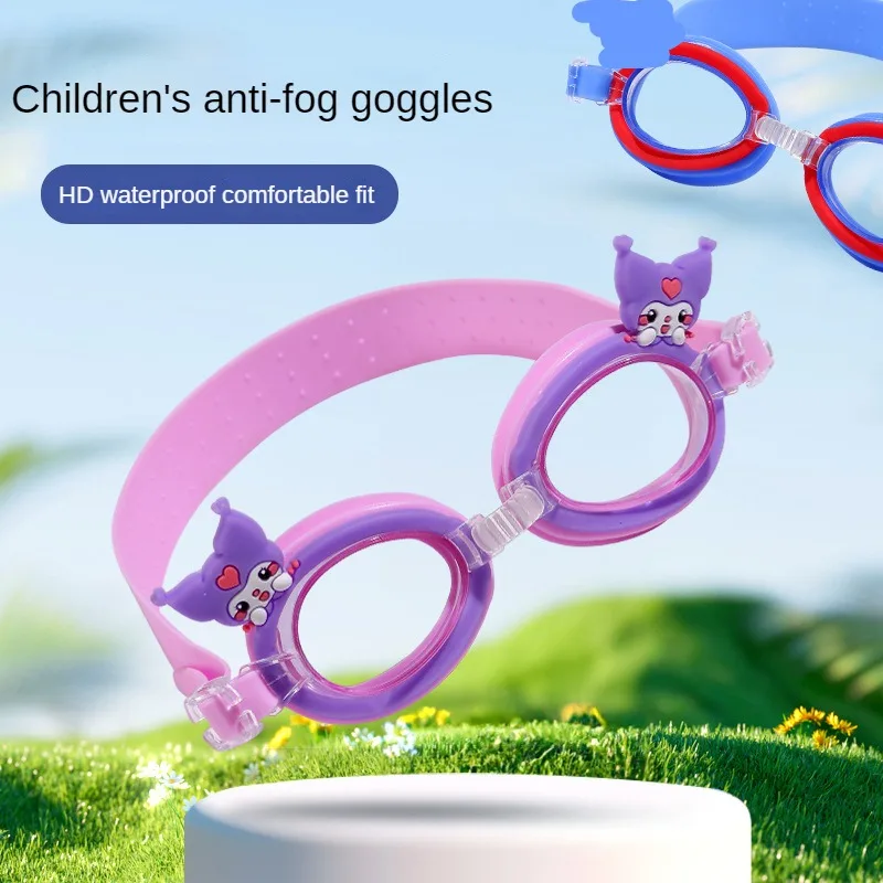 Sanrio infantil impermeável óculos de natação, Anti Fog, Aprender óculos de natação bonito dos desenhos animados, equipamento de mergulho ajustável