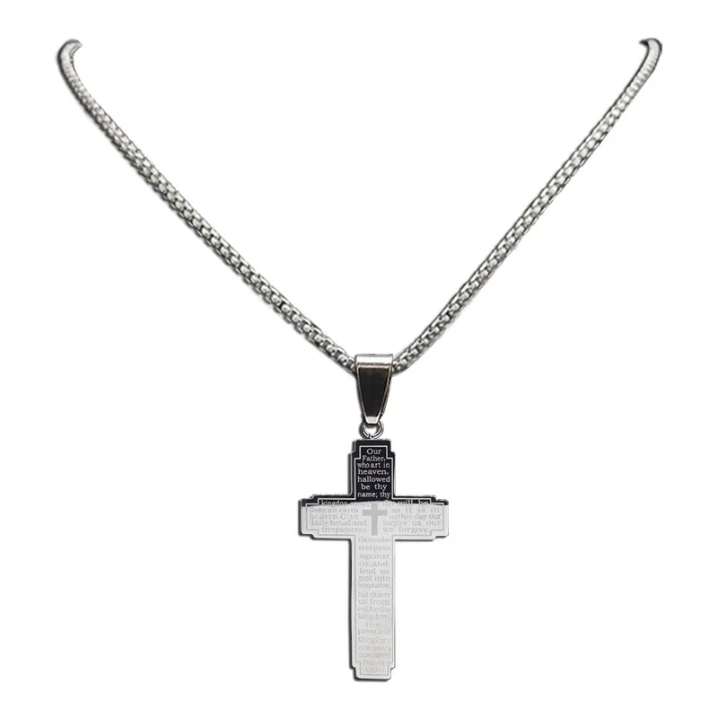 ZAKOL Trendy Cross Crucifix Bible Stainless Steel Necklaces For Women Men Gold & Silver Color Metal Clavicle Chain Jewelry image 6