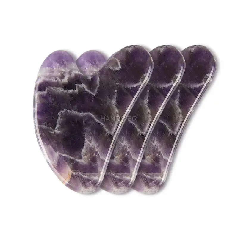 천연 자수정 괄사 스톤 보드 마사지 괄사 플레이트 얼굴 마사지기 스크래퍼 도구 얼굴 등 목 피부 리프팅 슬리밍