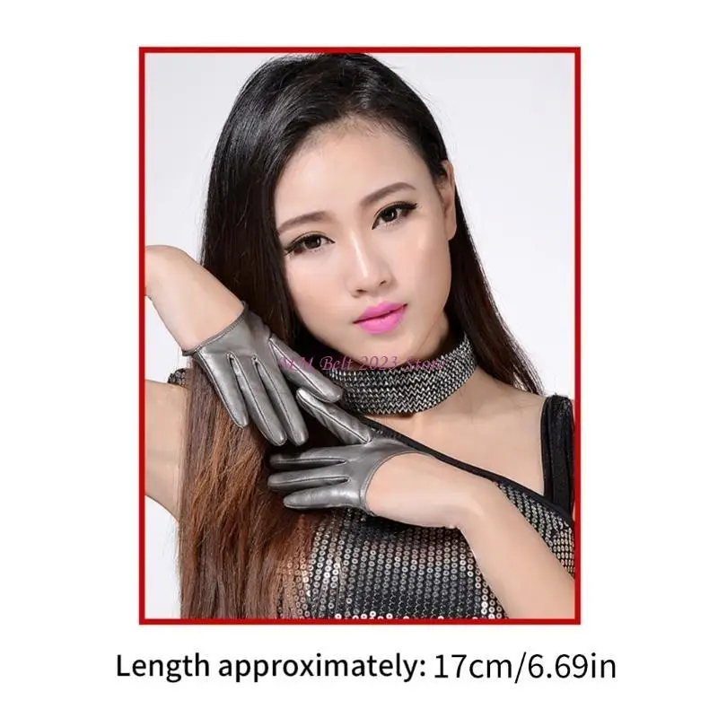 49ME 2PACK نصف إصبع القفازات محاكاة القفازات الجلدية للجنسين للجنسين لعروض ليلية خارج المسرح #6