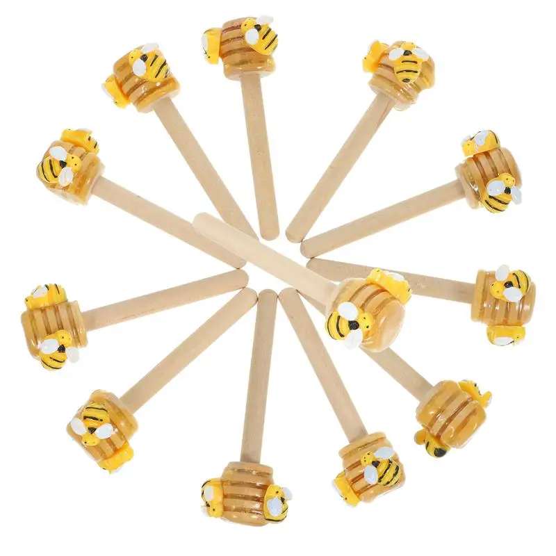 12pcs/5pcs Honey Dipper With Fake Honey And Bee Decoration Table Honey Stirring Bars Honey Mixing Sticks Festival Tiered Tray