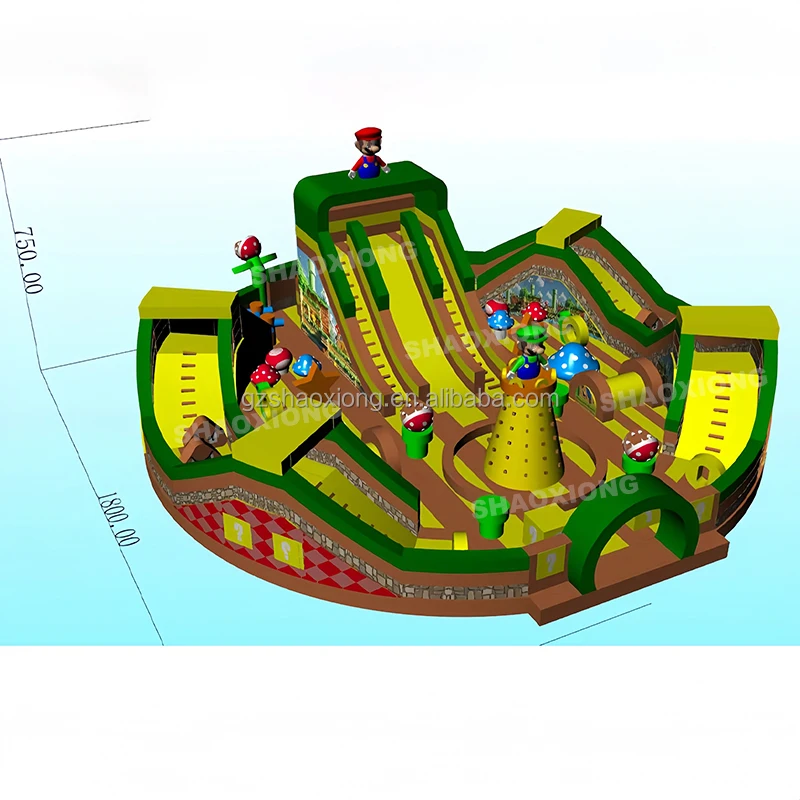 Commercial Cartoon Theme Playground Inflatable Amusement Bouncy Castle with Slide for Kids Inflatable Park Obstacle Course Combo