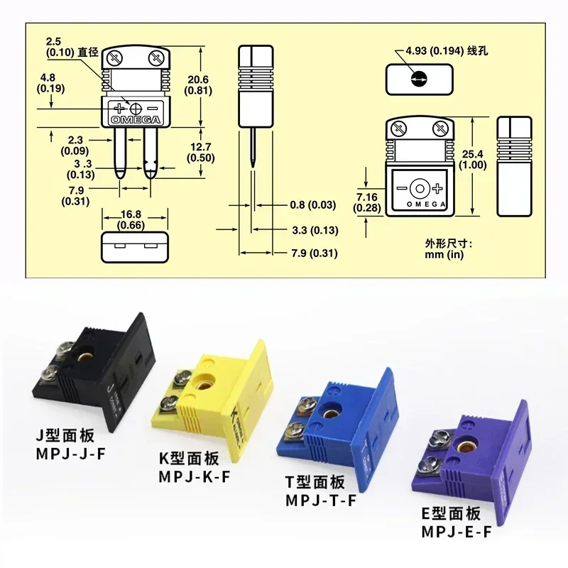 SMPW-K/J/T/E/-M/F MPJ-K/J/T/E-F Thermocouple Plug Socket Panel High Temperature Resistance Compensation Wire Connectors