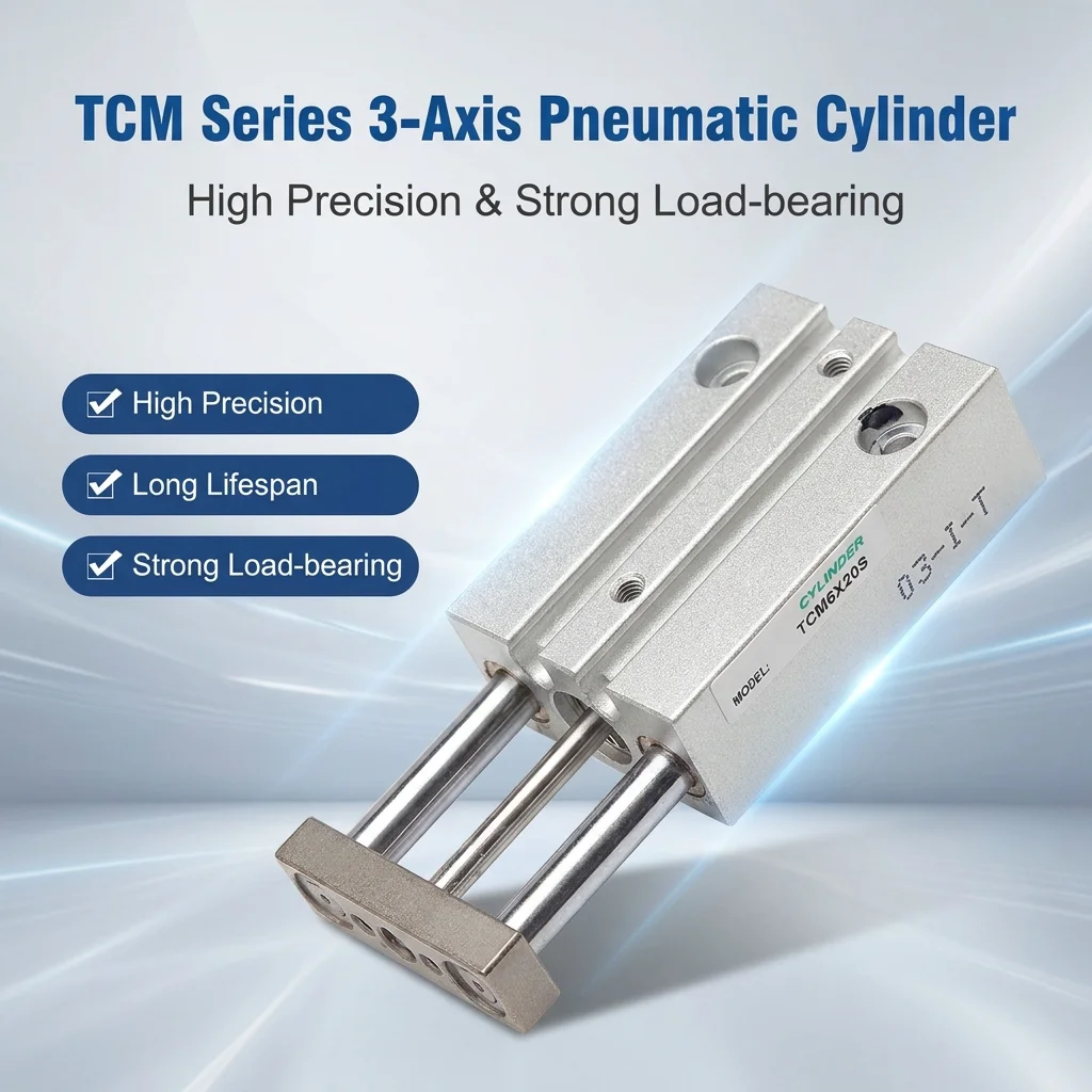 TCM Series Guided Cylinder 12/16/20/25/32/40/50/63mm Bore Three Axes Three Rods 5-400mm Stroke With Magnet Pneumatic Cylinders