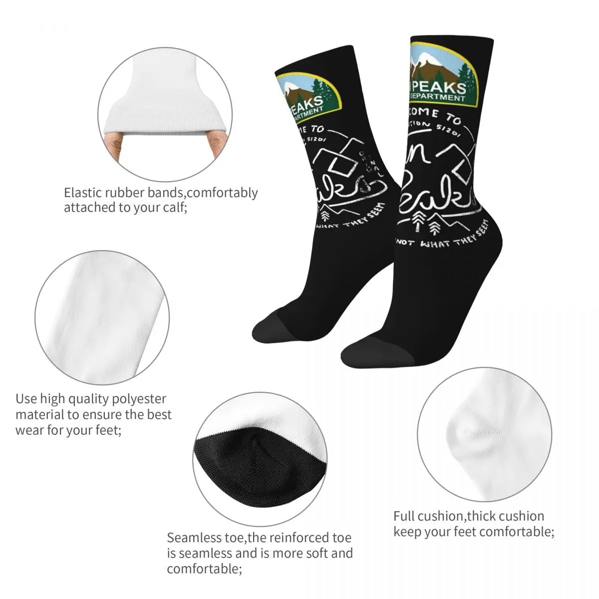 Twin Peaks Sheriff Department Stuff Crew Socks Cozy Mountain And Forest Sport Long Stockings Cute for Unisex Gift Idea