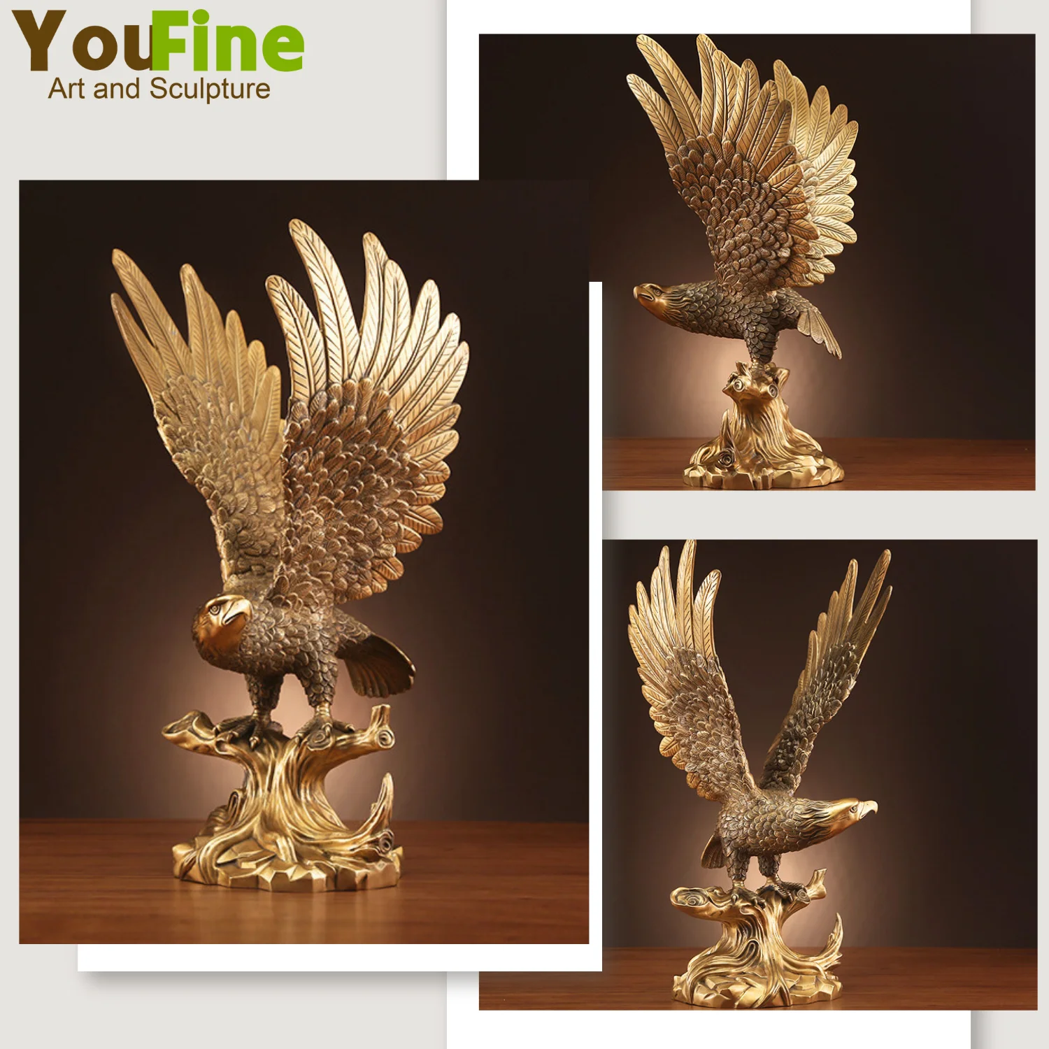 58cm Bronze Eagle Statue Bronze Eagle Sculpture Flying Eagle Animal Bronze Art Figurine For Home Decoration Large Ornament Gifts