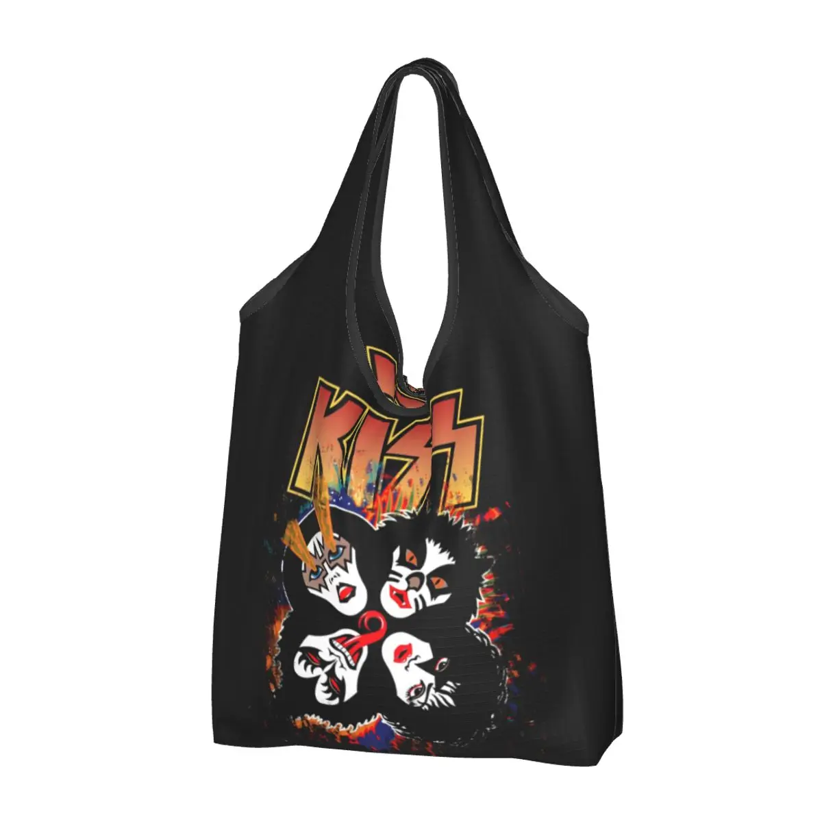 Kiss Band Rock And Roll Shopping Bag Reusable Grocery Tote Bags 50LBS Ripstop Large Capacity Rock Recycling Bag Washable Handbag