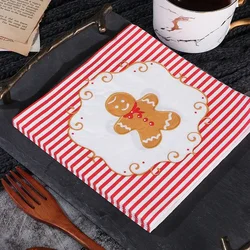 10/20pcs 33*33cm 2Ply Cartoon Santa Claus Red and White Striped Turmeric Man Printed Paper Placemat Wine Glass Flower Origami