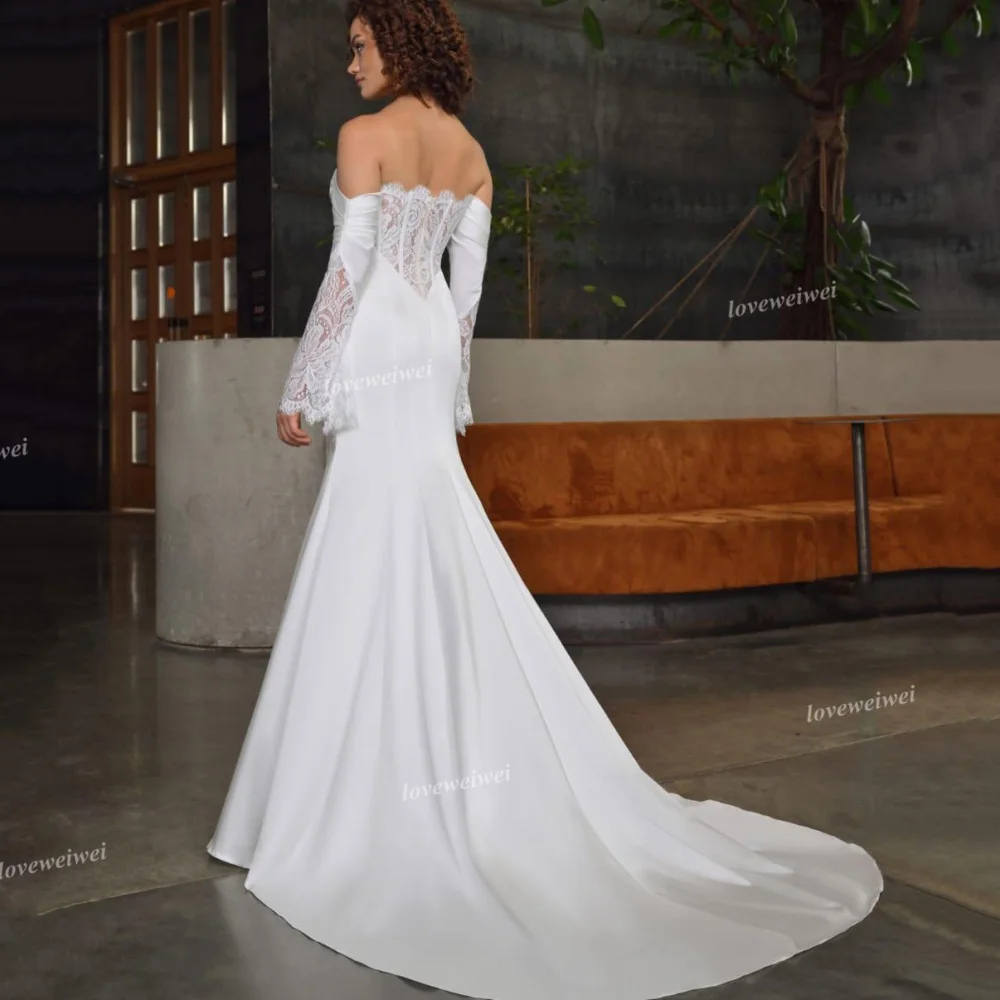 Robe de Mariée Sirène Élégante en Dentelle, Vêtement Éducatif avec Traîne de Balayage, pour Mariée