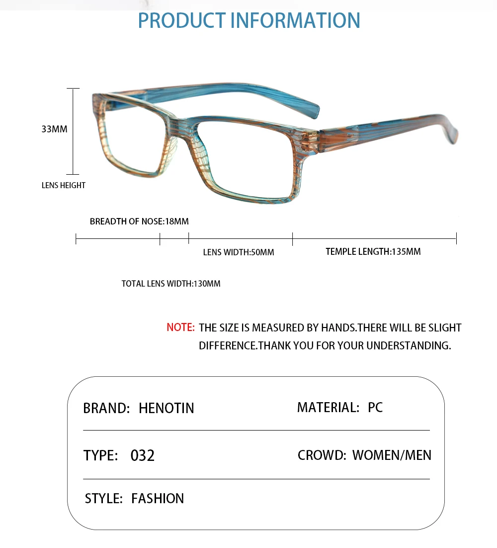 Henotin Reading Glasses Women's Men's Spring Hinge Color  Ultra-Light Frame Eyewear Eyeglasses