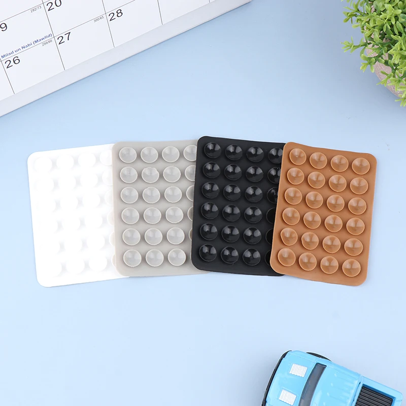 5pcs Rectangular 24 Sucker Silicone Suction Pad For Phone Power Bank Suction Cup Back Adhesive Rubber Fixation Mat Solid Color