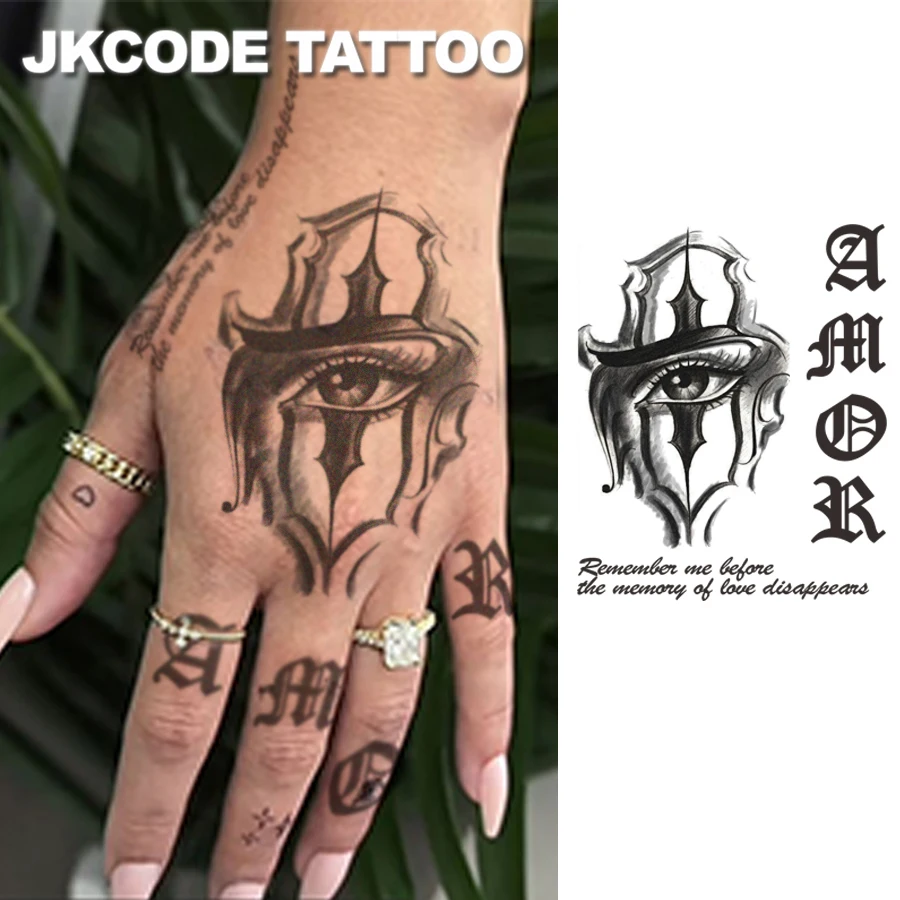 Catharina Goddess Eye Tattoo - Halloween Tattoo Cool Style for Men and Women - Herbal Hand Tattoo - Mexican Day of the Dead Tattoo - Graffiti Portuguese Letters - AMOR - Dark Style Cosplay Halloween Finger Sticker - Neck, Shoulder, Leg Tattoo - Long-lasting Waterproof for 15 Days