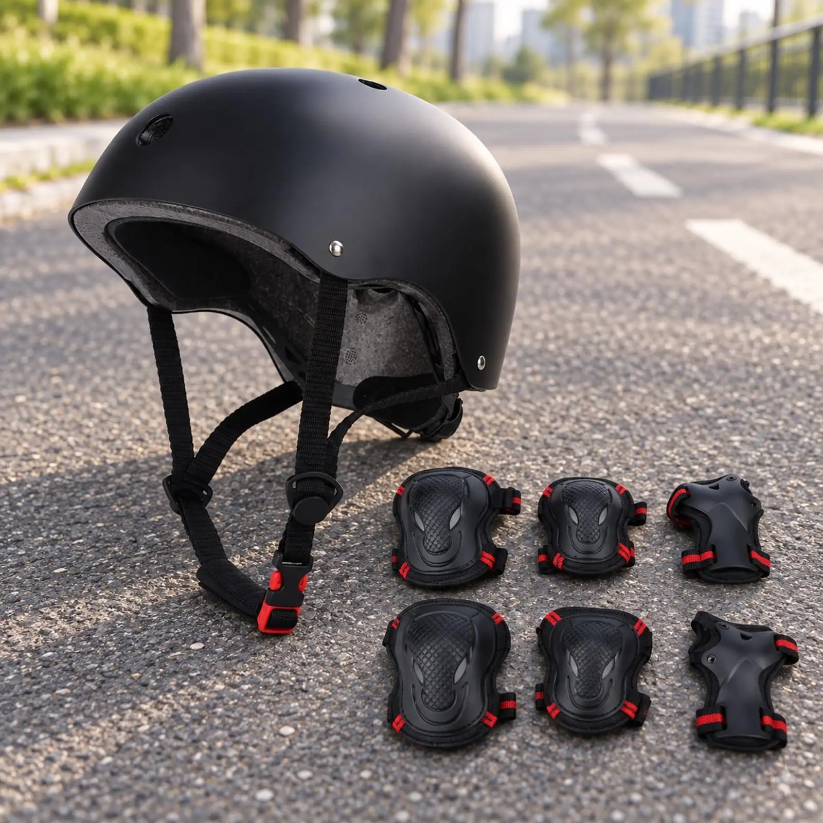 Multi Sport Skate Helmet with Knee Elbow Wrist Pads Set for Men Women Adult Youth Cycling Roller Skating Protection Gear