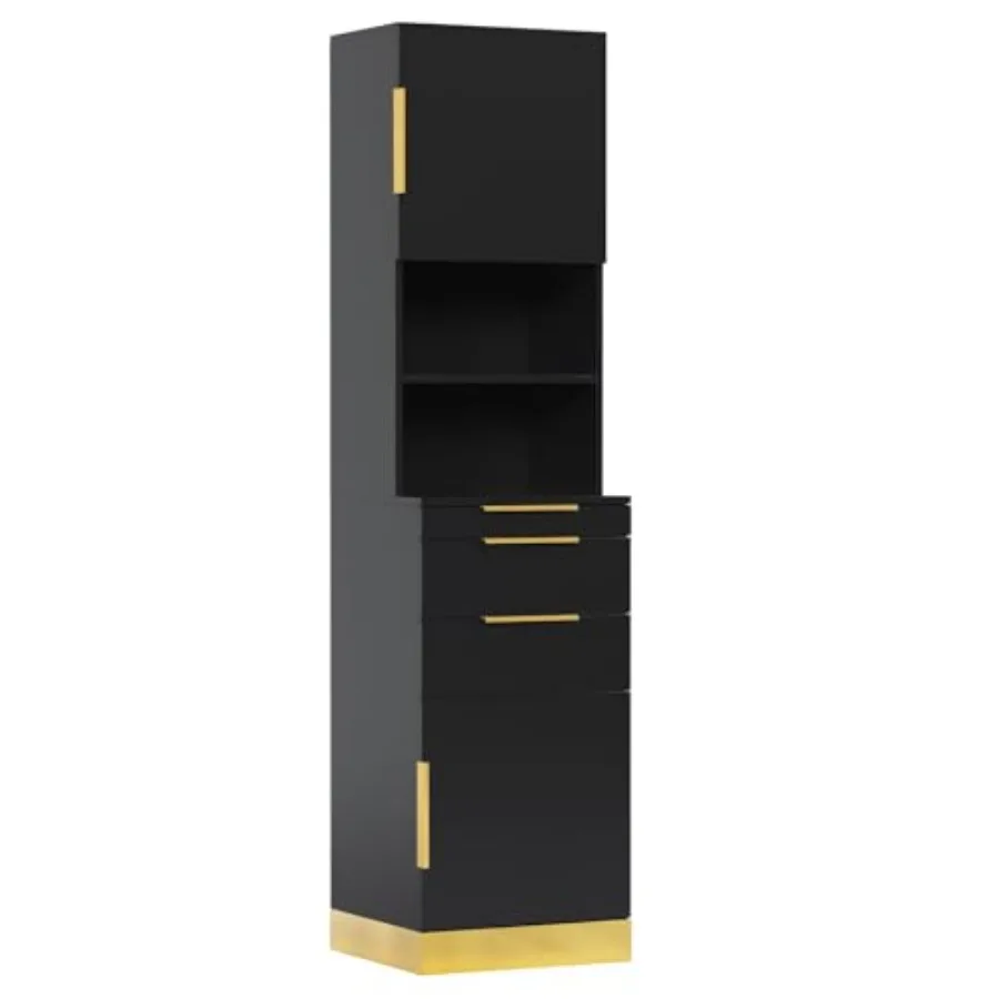 

Парикмахерская станция для салона красоты: тумба для хранения инструментов парикмахера с отделкой из нержавеющей стали, выдвижными ящиками и держателями для фена, современная модель S