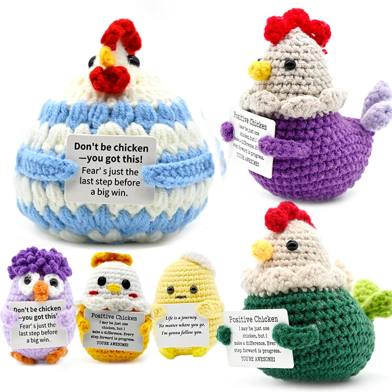 Muñeco de ganchillo de pollito de energía positiva de la serie Animal, adorno decorativo tejido a mano con tarjeta de motivación, mini regalo decorativo para escritorio