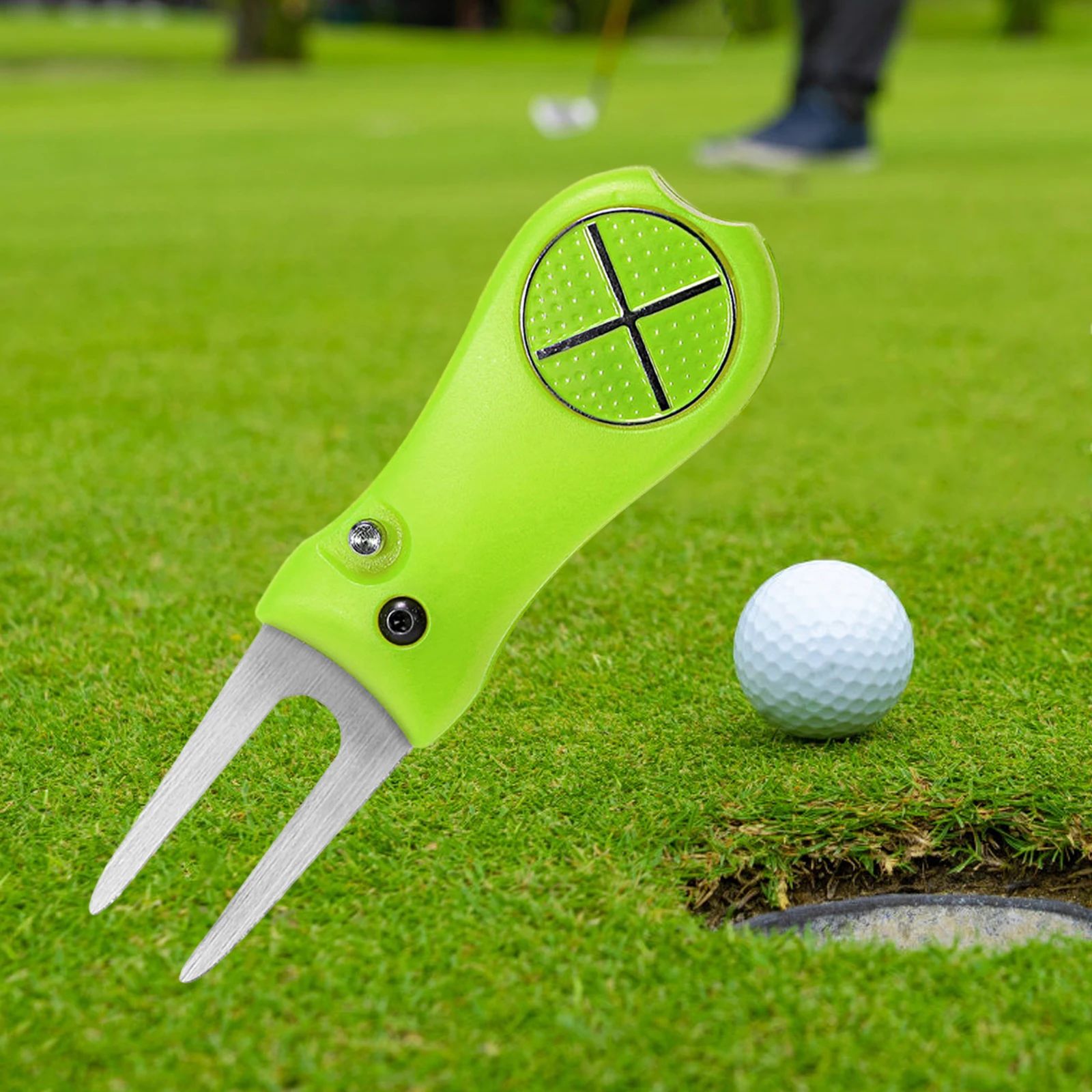 Folding Golf Divot Repair Tool Stainless Steel Golf Pitchfork Putting Fork Golf Training Accessories for Golf Beginners