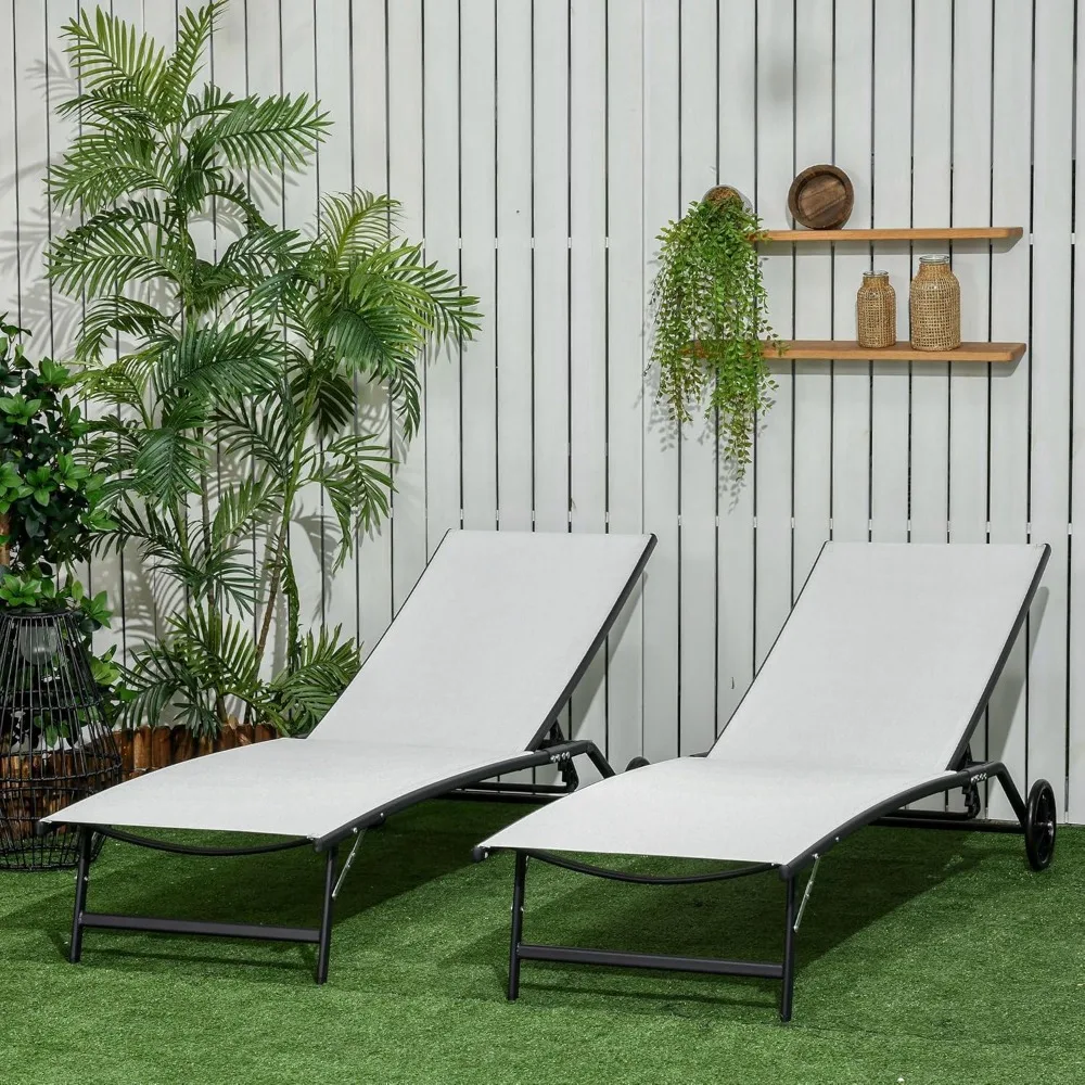 

Chaise Lounge Outdoor, 2 Piece Lounge Chair with Wheels, Tanning Chair with 5 Adjustable Positions, Customized