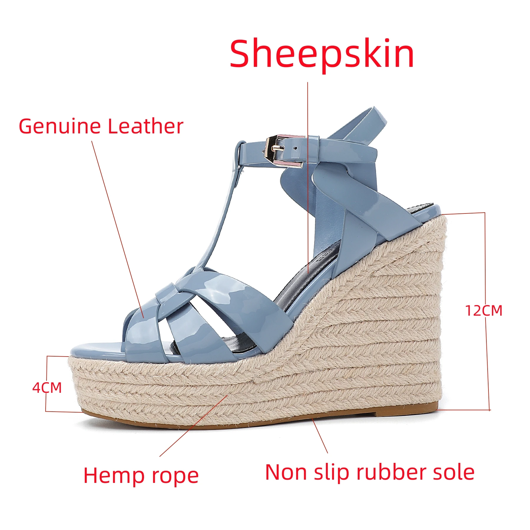 Women's High Heel Thick Sole Sandals Summer New Women's High Heel Shoes Patent Leather Slope Heel Open Toe Heel Shoes