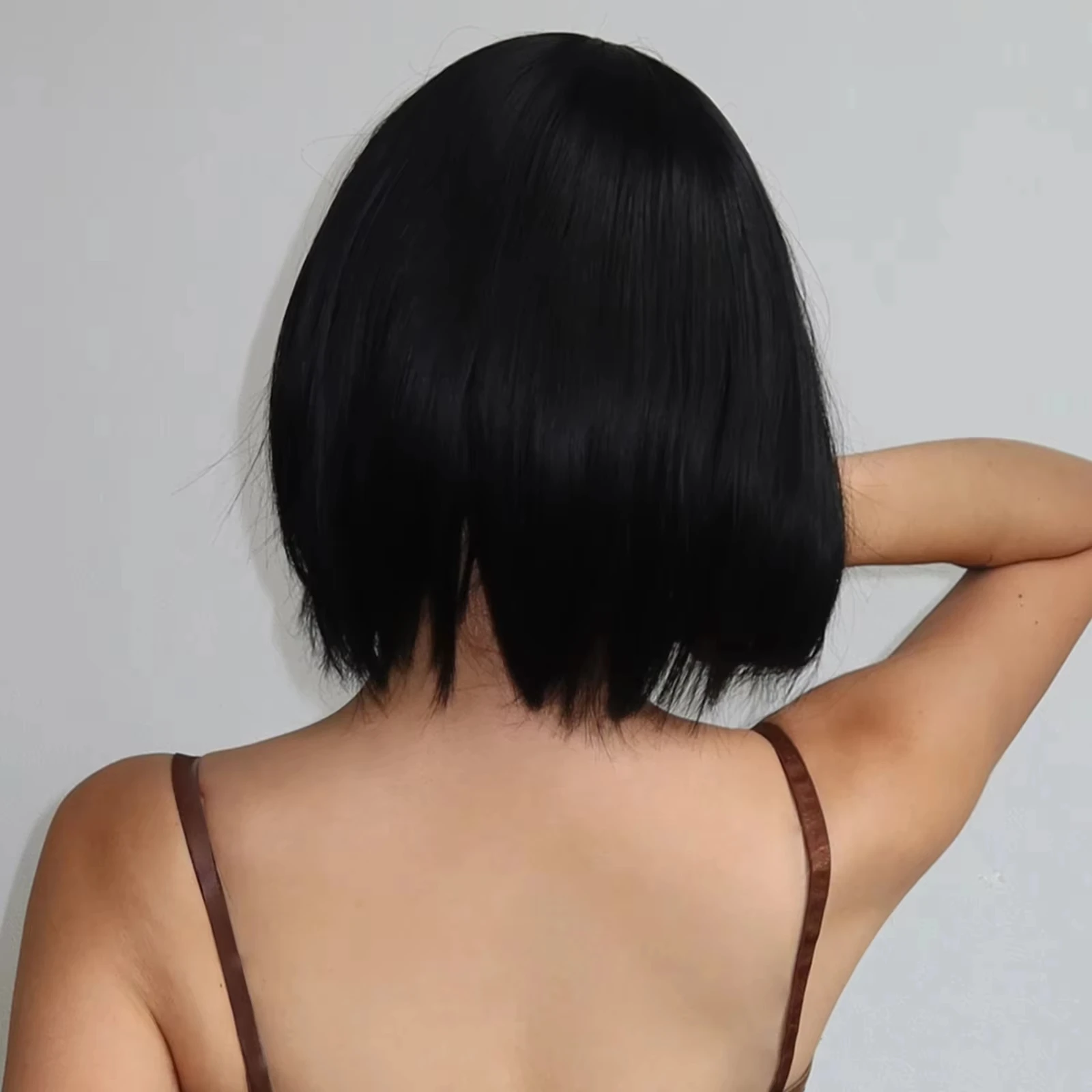 Bobblehead black synthetic wig for party, Halloween wig cosplay wig, role-playing daily high-temperature hair cap