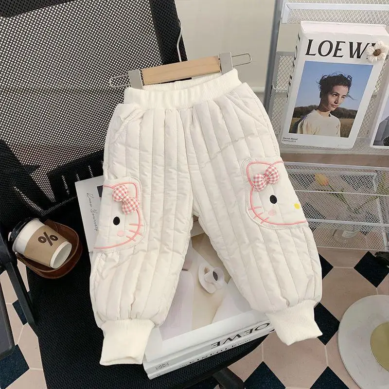 حار مرحبا كيتي فتاة Sweatsuit السراويل Kawaii أنيمي الشتاء الرياضة طالب عارضة فضفاض الدفء مريحة ملابس الأطفال