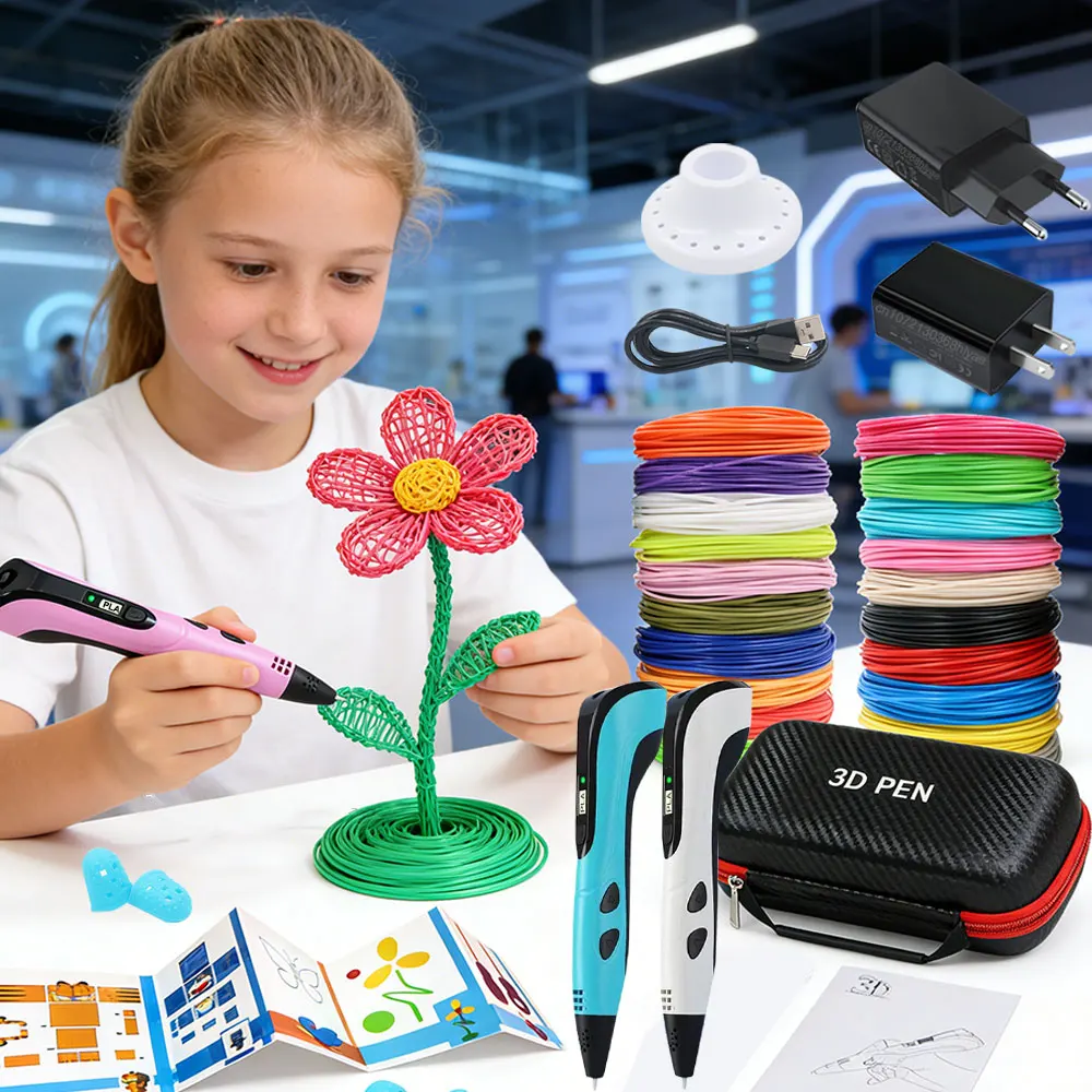 

3D Printing Pen Popular in 2025 with LCD Display Power Adapter Suitcase PLA Filament Children's Birthday Christmas Creative Gift