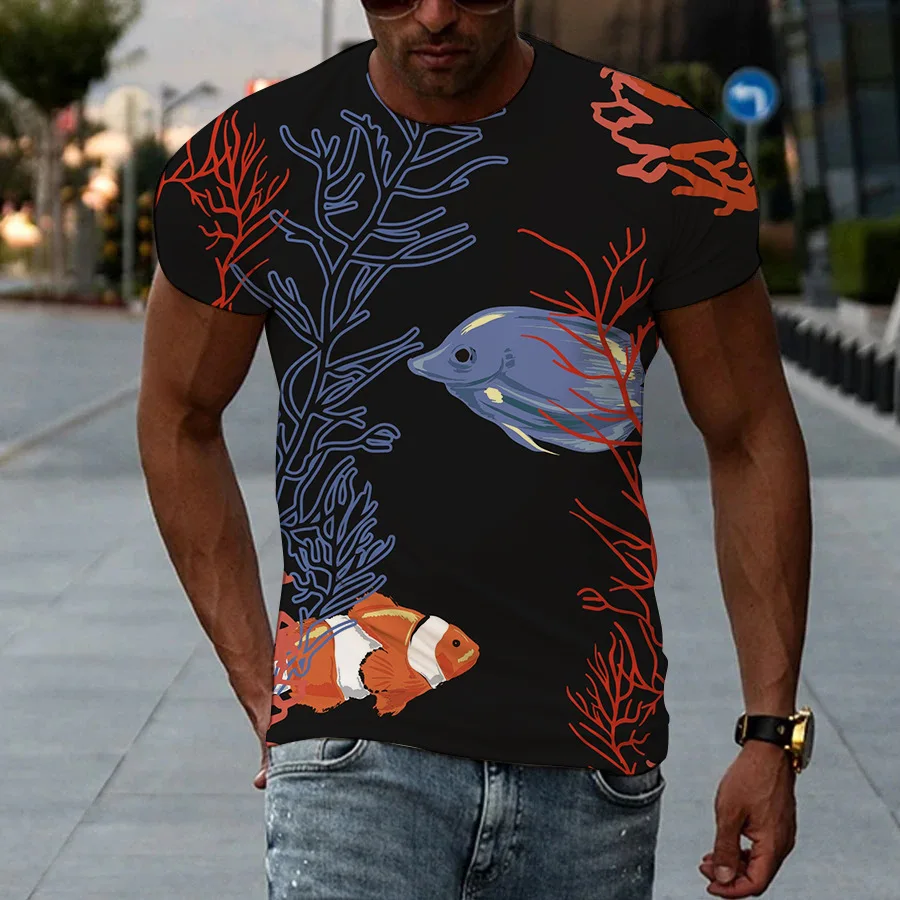 

Fashion Cartoon Sea Animal Graphic 3D Printed T Shirt For Men Cute Pattern Top Summer Casual Loose Comfortable Short Sleeve Tee